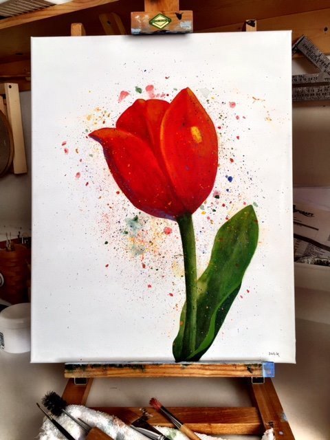 painting of a red tulip painting of a red tulip